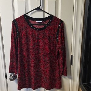 Susan Graver Red and Black Paisley Blouse